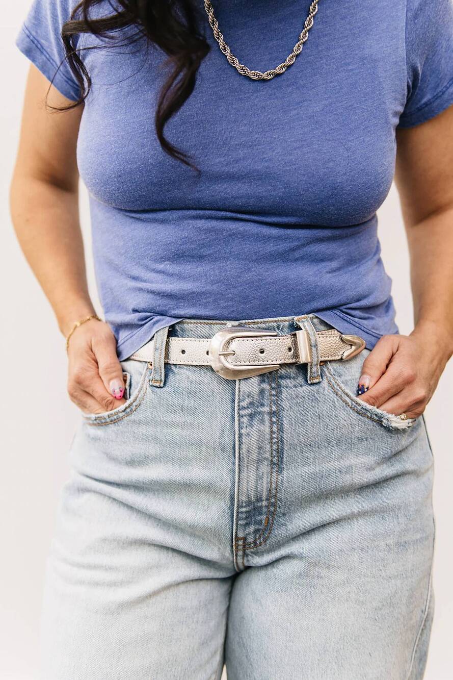 NEW AMSTERDAM HERITAGE adrie skinny leather belt in silver